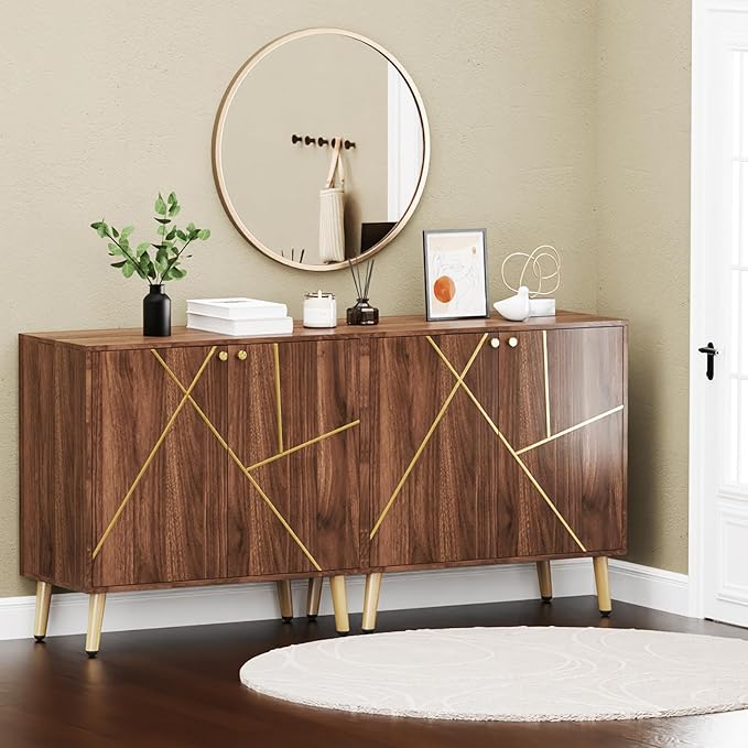 Storage Cabinet, Free Standing Buffet Cabinet, Morden Sideboard and Buffet Storage, Wood Accent Cabinet for Living Room, Hallway, Entryway (1, Brown)