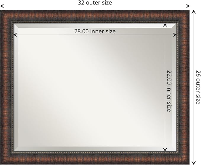 Amanti Art Brown Wall Mirror 26x32 Caleb Brown Rectangle Bathroom Mirror for Wall Decor Living Room, Large Rustic Farmhouse Frame, Hangs Horizonally and Vertically, Bathroom Decor, Beveled Edge