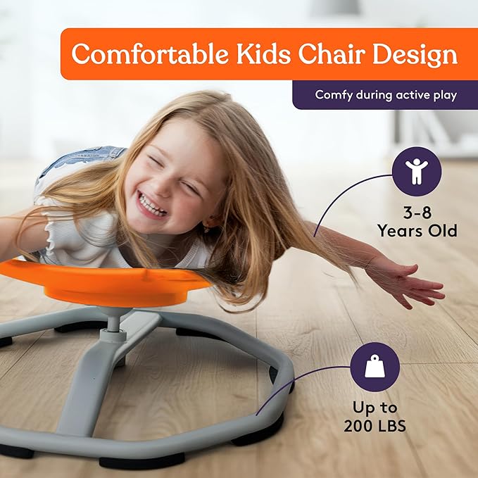 Special Supplies Spinning Chair for Kids- Versatile Kids Sit and Spin Sensory Chair for Training Body Coordination - Sensory Swivel Chair for Playroom, Bedroom, or Nursery (Orange)