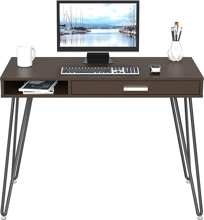 SHW Home Office Computer Hairpin Leg Desk with Drawer