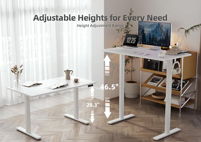 Seang Standing Desk with Adjustable Height, 63x24 Inch Electric Stand Up Desk for Home Office, Studio, Computer Workstation, White Top