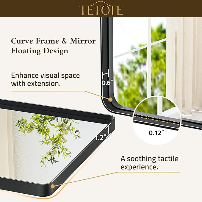 TETOTE 48 x 36 Black Mirror Large Matte Black Bathroom Mirror, Tempered Glass, Wall Mounted for Bathroom, Entryway, Bedroom, Living Room(Horizontal/Vertical)