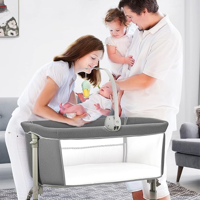 RONBEI Baby Bassinet Bedside Sleeper, Easy to Assemble Bassinets for Baby/Infants, Height Adjustable Bedside Bassinet for Newborn Baby