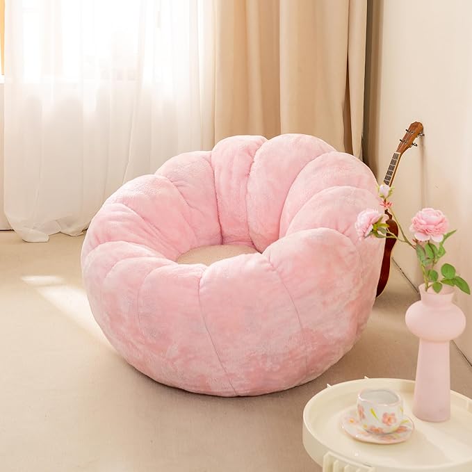 Pumpkin Bean Bag Sofa Chair, Bean Bag Chair with Filler for Teens, Kids, Toddler, Comfy and Lazy Sofa for Dorm, Apartment, Living Room and Bedroom, Pink