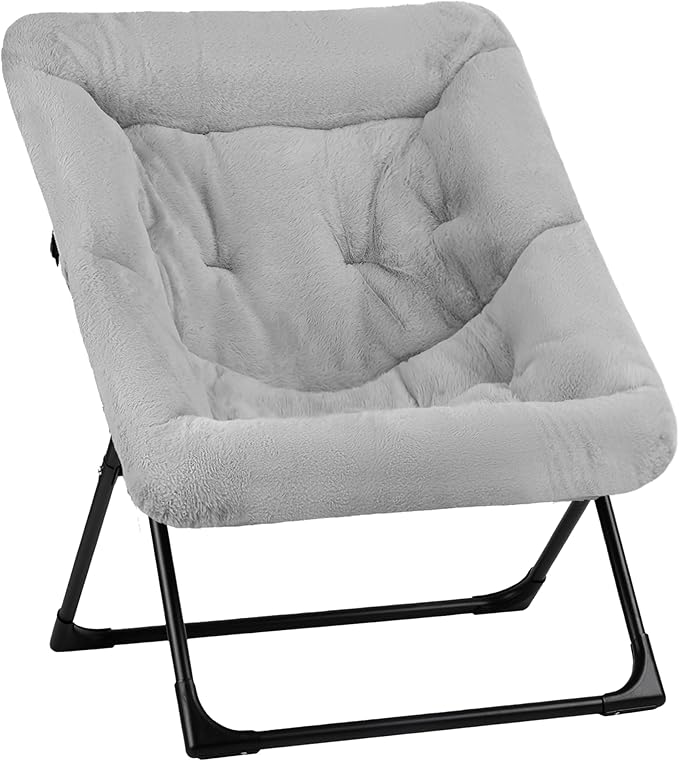 Comfy Saucer Chair for Adults, Soft Faux Fur Bedroom Chair, Accent Dorm Chairs, Flexible Living Room Reading Chairs, Oversized Folding Lounge Seat for Teens, X-Large, Grey