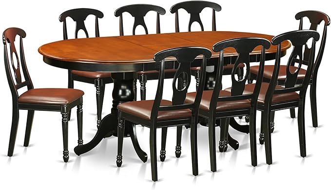 East West Furniture PLKE9-BCH-LC 9 Piece Dining Room Furniture Set Includes an Oval Kitchen Table with Butterfly Leaf and 8 Faux Leather Upholstered Dining Chairs, 42x78 Inch, Black & Cherry