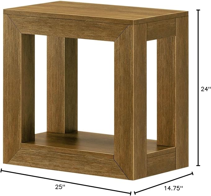 Plank+Beam Modern Rectangular Side Table with Shelf, 25", Solid Wood Narrow End Table for Living Room with Storage, Compact Bedside Table for Small Spaces, Pecan Wirebrush