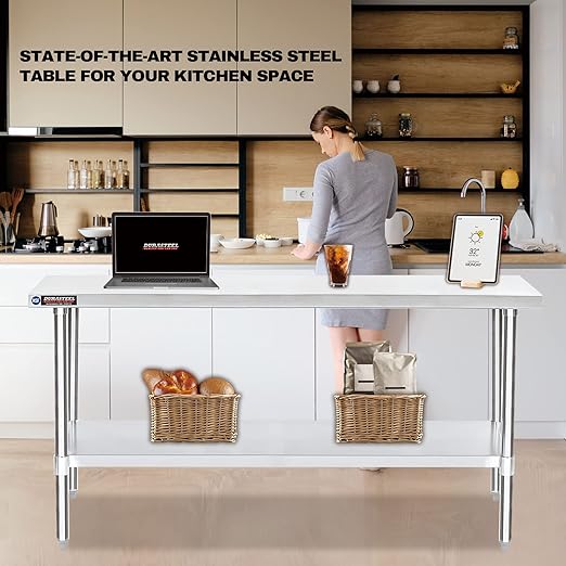 DuraSteel 30x72 Stainless Steel Prep Table - NSF Commercial Kitchen Metal Worktable - Large Laboratory Benches with Under Shelf - For Laundry Room, Kitchen, Garage, Restaurant
