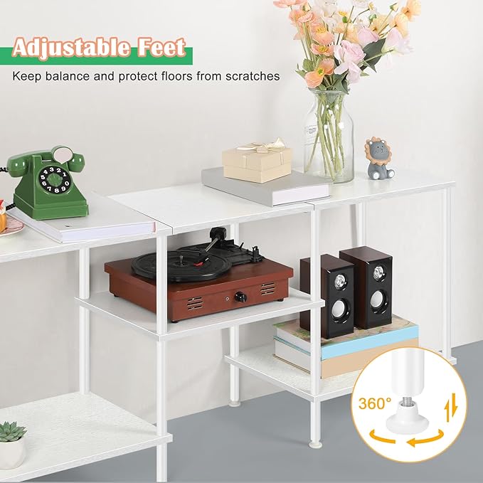 White TV Stand with Storage for 50 Inch TV Modern Entertainment Center with Open Storage Shelves 3 Tier Wood TV Console Table Media Cabinet for Living Room Bedroom Office