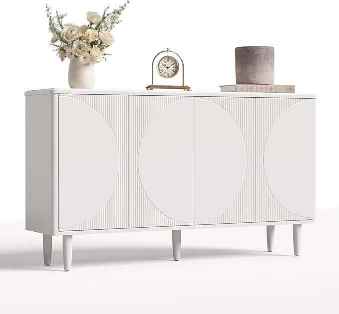LITTLE TREE 59-Inch Buffet Cabinet Sideboard with Storage, Modern Sideboard Buffet Table with Doors for Living Room, Dining Room (White)