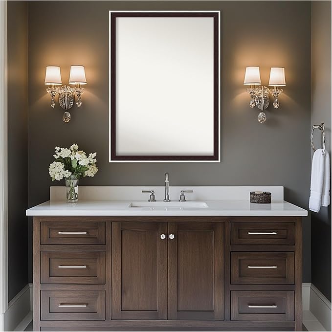 Amanti Art Bathroom Mirror for Over Sink, 30x41 Maya Espresso Silver Rectangle Vanity Mirror, X-Large Modern Contemporary Frame, Hangs Horizonally and Vertically, Bathroom Wall Decor, Non-Beveled Edge