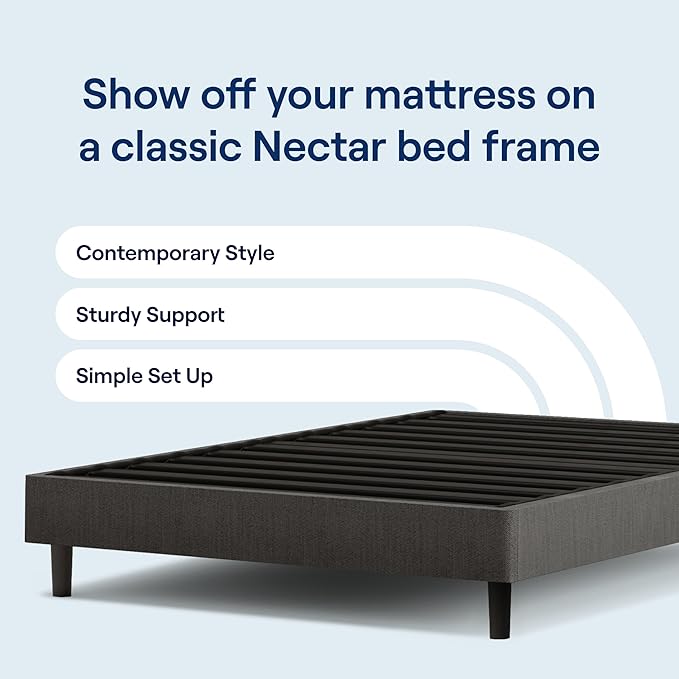Nectar Full 12” Mattress with Bed Frame - Grey - Medium Firm Gel Memory Foam - Cooling Comfort Technology - 365-Night Trial - Forever Warranty - Easy Assembly - 8 Inch Legs - Holds Up to 700 Pounds