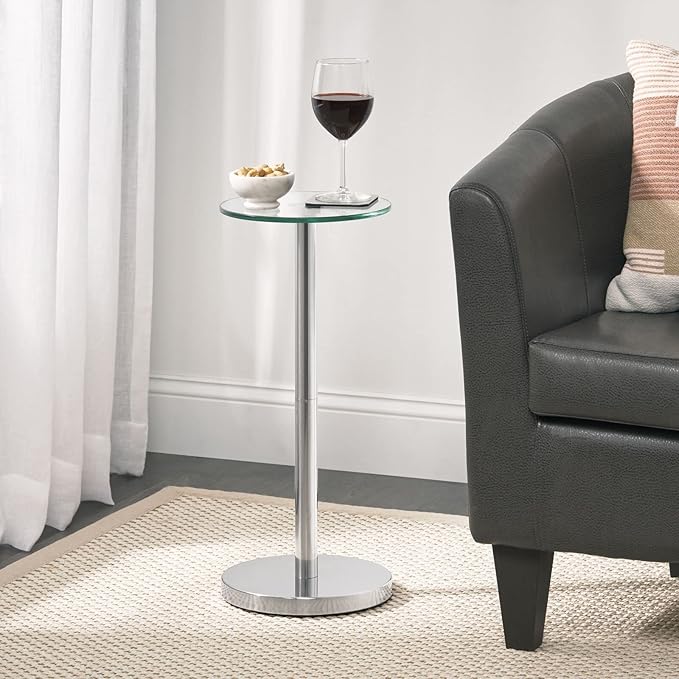 mDesign Side Table — Glass Top Nightstand for Bedrooms and Living Rooms — Living Room Table for Lamps and Other Décor — Clear/Chrome