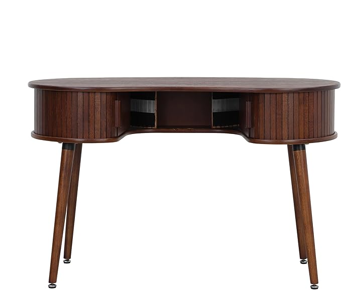 NTC Ripple Desk, Modern Wooden Writing Desk with Two Hidden Drawers, Stylish Vertical Groove Design, Home Office Workstation, Minimalist Study Table, Easy Assembly - Dark Walnut