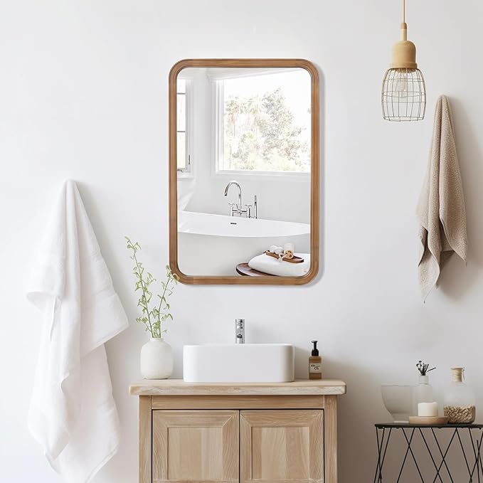 WallBeyond Wood Bathroom Mirror for Wall 20x30 Inch Wooden Frame Rectangle Mirror for Farmhouse Bathroom Vanity Wall Mounted Decorative Mirror (Horizontal/Vertical)