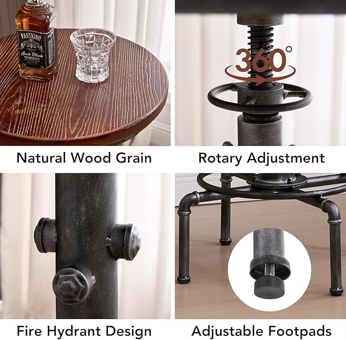 Topower Industrial Bar Table 31.5-41.3" Adjustable Pub Table Kitchen Dining Coffee Bistro Table