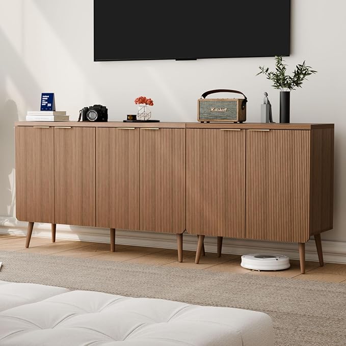 Sideboard Buffet Cabinet with Storage, 4 Doors Wood Entryway Cabinet, Modern Accent Cabinet with Solid Wood Feet & Adjustable Shelves, Multifunctional Console Table for Living Room, Kitchen, Hallway