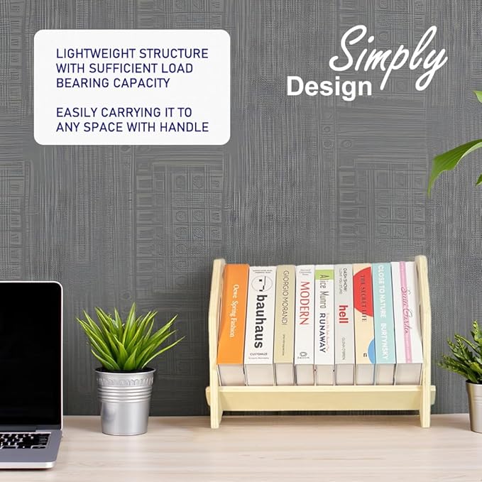 Desktop Bookshelf, Stackable Book Organizer with Handle, Storage Rack for CD/Magazine/File Folder, Portable Small Bookshelf for Study, Living Room, Kid's Room, No Nails, Medium Size