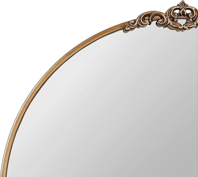 Kate and Laurel Myrcelle Traditional Arched Mirror; 30 x 32; Antique Gold; Decorative Large Vintage Arch Mirror with Ornate Garland Detailing Along The Crown and Edges of The Frame
