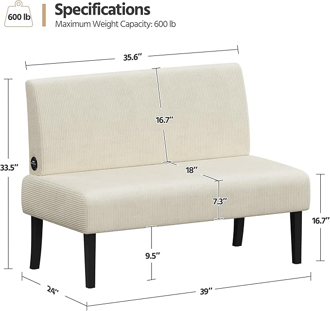 Yaheetech Small Mini Sofa Couch Armless Loveseat Futon for Bedroom, Corduroy Fabric & Easy Assembly, for Small Spaces Living Room,Dorm,Office,Apartment, Beige