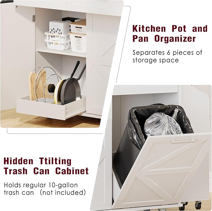 Ball & Cast Farmhouse Kitchen Island with Drop Leaf,Rolling Kitchen Cart on 5 Wheels W/Removable Side Racks and 2 Drawers,Kitchen Storage Cart W/Towel Rack,for Kitchen,Dining Room,White,47.2"