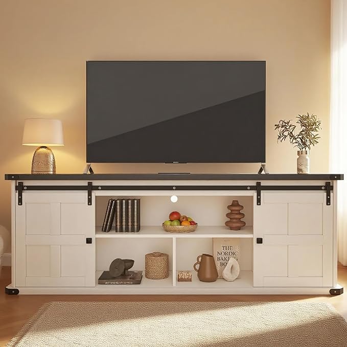 GAOMON 70" Farmhouse TV Stand for 80/75/70 Inch TVs,Entertainment Center Storage Cabinets w/Power Outlets and Sliding Barn Door,Rustic TV Stands for Living Room,Media Console Cabinet