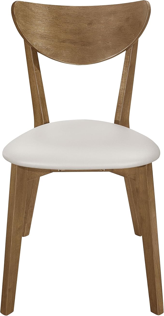 Coaster Home Furnishings Kersey Mid Century Modern Set of 2 Wood Dining Side Chairs Curved Back Padded Tan Faux Leather Polyurethane Upholstered Seat Cushion Chestnut Brown 103062