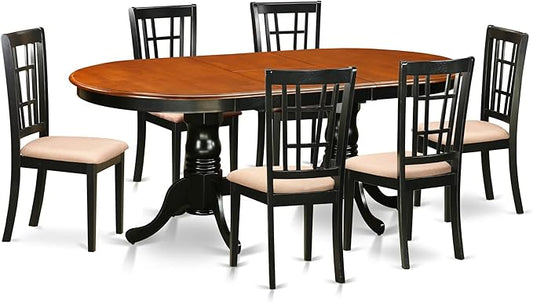 East West Furniture PLNI7-BCH-C 7 Piece Dining Room Furniture Set Consist of an Oval Kitchen Table with Butterfly Leaf and 6 Linen Fabric Upholstered Chairs, 42x78 Inch, Black & Cherry