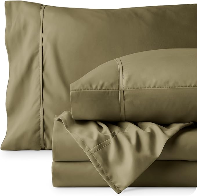 Bare Home Twin Sheet Set - 1800 Ultra-Soft Microfiber Twin Bed Sheets - Double Brushed - Deep Pockets - Easy Fit - Extra Soft - 3 Piece Set - Bedding Sheets & Pillowcases (Twin, Olive)