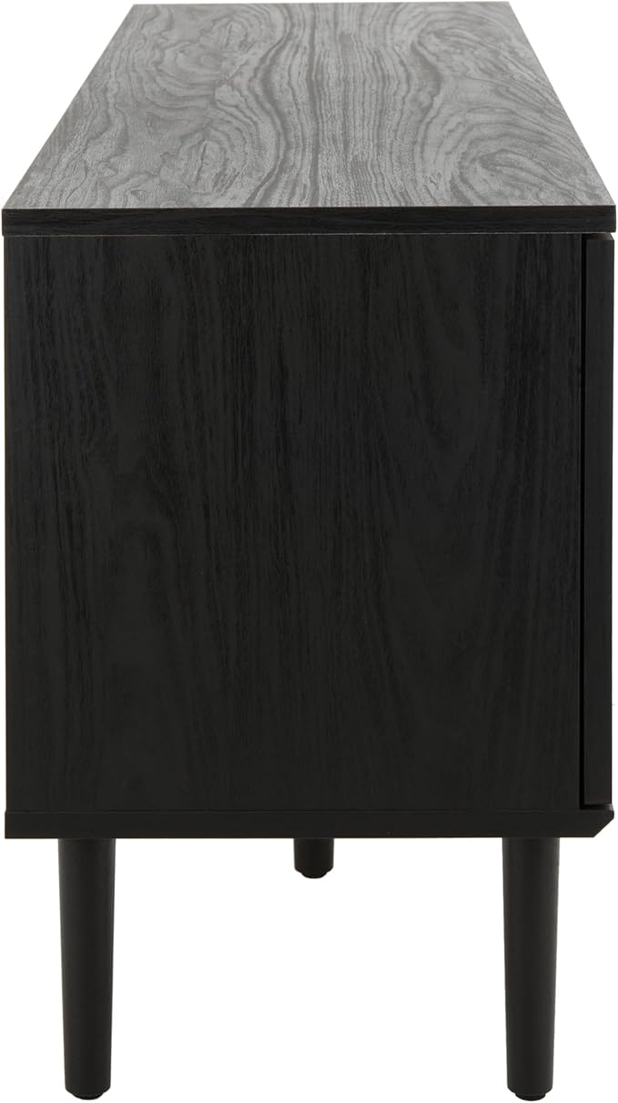 SAFAVIEH Claude TV Stand for up to 65" Flatscreen – Black, 2 Sliding Doors with Interior Storage, 2 Open Shelves, Entertainment Media Console (MED9610B)