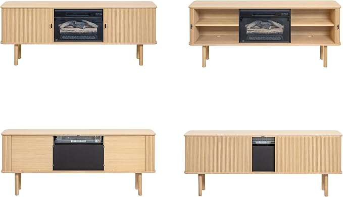 WERMO 71'' Electric Fireplace TV Stand for Living Room with Heater, Storage and Shelves Designed to fit 65’’ - 75’’ TVs. TV Entertainment Center with Fireplace, Wood TV Stand Fireplace Console (Oak)