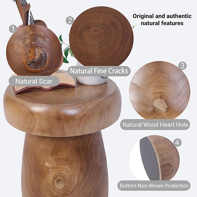 TORMAYS HOME Handmade Wood Side Table Tree Stump End Table Solid Wood Stool Plant Stand Rustic Coffee Table Nightstand for Living Room Bedroom Balcony Garden (Natural Color)