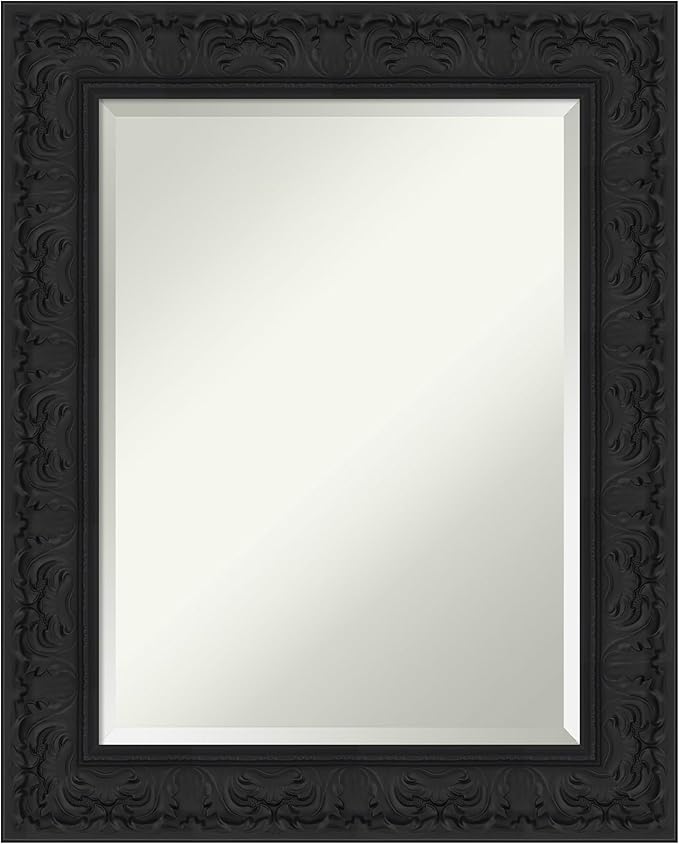 Amanti Art Black Bathroom Mirror for Over Sink, 31x25 Luxe Black Rectangle Vanity Mirror, Medium Traditional Frame, Hangs Horizonally and Vertically, Bathroom Wall Decor, Beveled Edge
