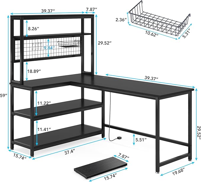 Tribesigns 55" Large Computer Desk with Wireless Charging 5 Storage Shelves, Office Desk Study Table Writing Desk Workstation with Hutch Bookshelf for Home Office (All Black)