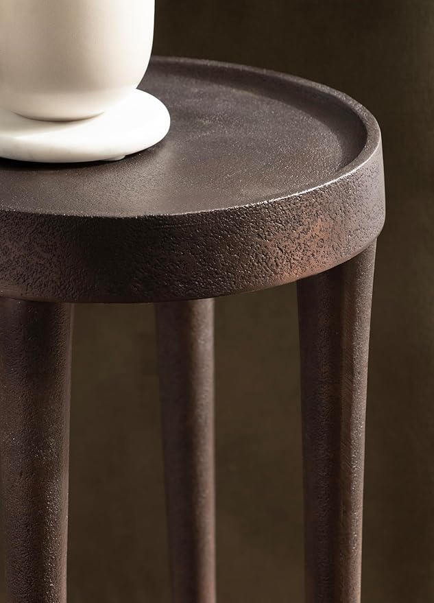 Kate and Laurel Rava Modern Metal Round Drink Table, 10 x 10 x 21, Bronze, Cast Aluminum Accent Table for Use as Indoor Plant Stand or Living Room Decor Piece