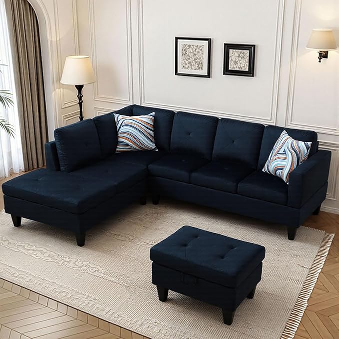 L Shaped Sectional Couch with Otttoman, 97" Sectional Sofa for Living Room Modular Couches for Bedroom, Apartments
