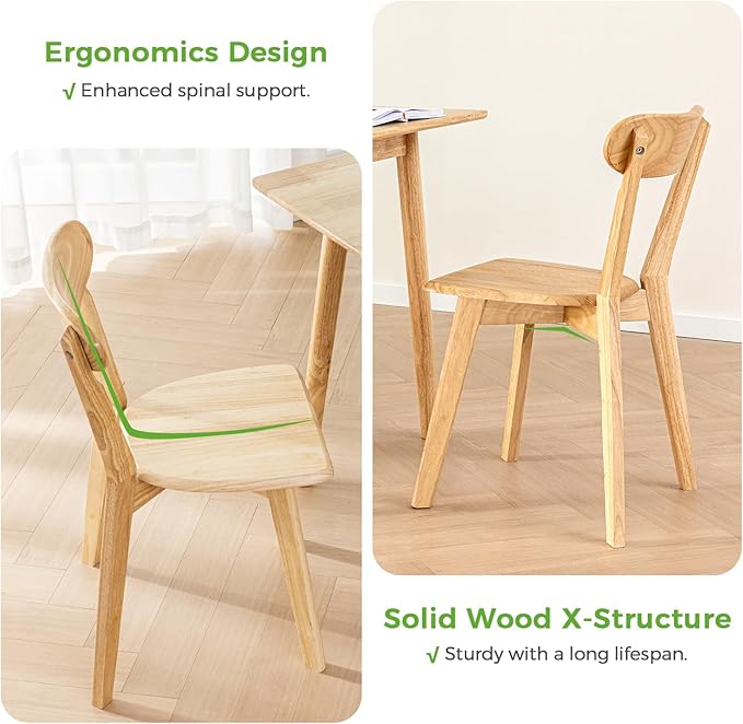 DELAVIN Solid Wood Dining Chairs Set of 4, Farmhouse Oak Wood Kitchen Chair, Mid Century Modern Dining Room Chairs, Natural