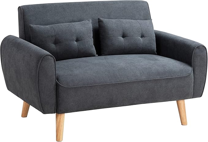Shintenchi Small Modern Loveseat Couch Sofa, Mid Century Fabric Upholstered 2-Seat Sofa Couch Love Seats Furniture for Small Space,Living Room,Studio,Apartment with 2 Pillows