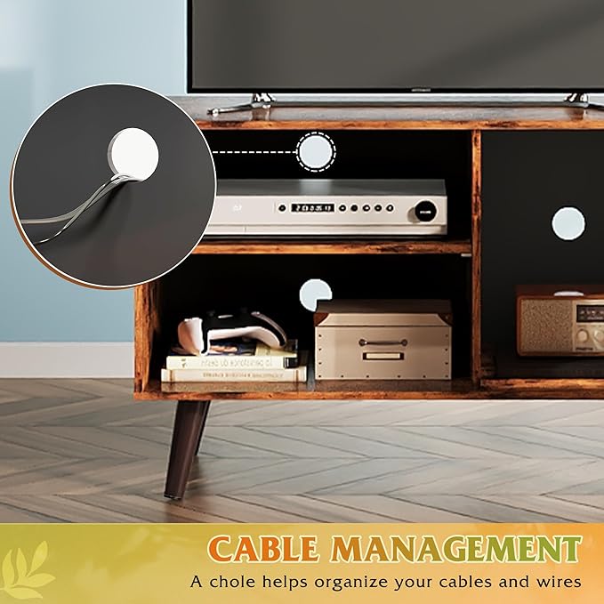 WLIVE TV Stand for 40 Inch TVs, Small Entertainment Center with Storage Cabinet, Mid-Century Modern TV Stands for Living Room and Bedroom, 32" TV Console, Brown