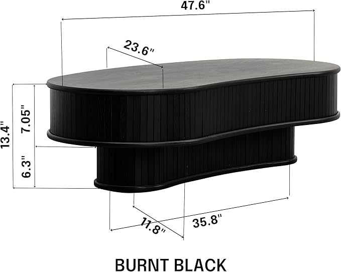 NTC Ripple DOU Coffee Table, Modern Wooden Double-Layer Center Table, Vertical Groove Design, Stylish Living Room Decor, Minimalist Style for Home and Office, Easy Assembly - Burnt Black