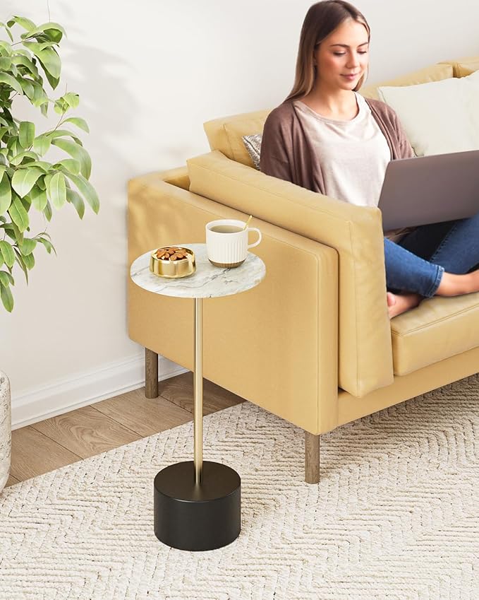 Drink Table Pedestal, Round Side Table, Drink Tables for Small Spaces, Pedestal End Table, Small Pedestal Table (Black Gold)