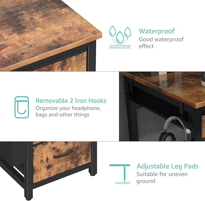 Lufeiya Computer Desk with Fabric File Drawers Cabinet, 57 Inch Home Office Desks with Filing Cabinet Printer Stand for Small Space, Study Writing Table PC Desks for Bedroom, Brown