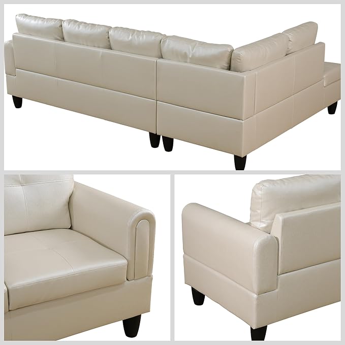 L Shaped Couch Sectional Couches with Chaise, 3 Pieces Modular Convertible Sofa for Living Room Furniture Sets and Small Apartment Faux Leather, Pearl White