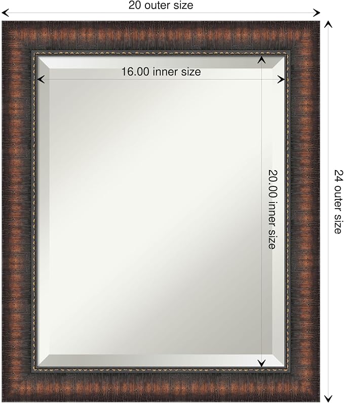 Amanti Art Brown Bathroom Mirror for Over Sink, 24x20 Caleb Brown Rectangle Vanity Mirror, Small Rustic Farmhouse Frame, Hangs Horizonally and Vertically, Bathroom Wall Decor, Beveled Edge