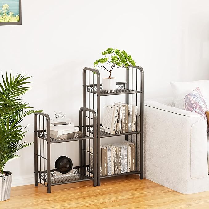 Bookshelf Storage Shelf Bookcase Freestanding Storage Stand for Living Room, Bedroom, Kitchen, Rust Resistance, Easy Assemblyl Free Combination Multi-Functional Organizer (3 Tiers, Black)