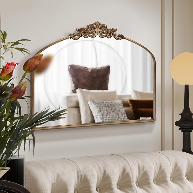 WAMIRRO Ornate Gold Mirror,Vintage Arched Baroque Antique Mirorrs for Living RoomHallwayFireplaceBathroomEntryway 36"X30"