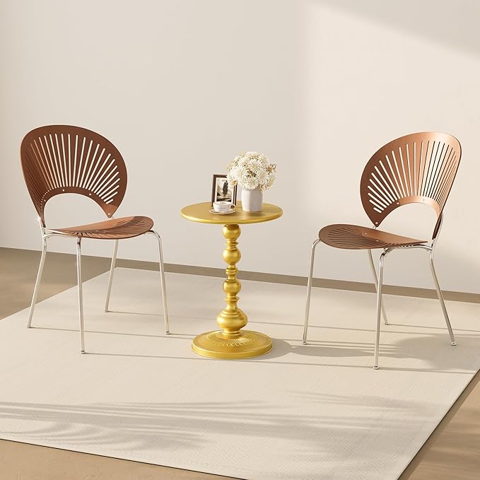 Metal Round Side Table, Small Drink Table for Small Spaces, Matte Modern Accent End Tables Coffee Tables, Pedestal Tables for Living Room, Bedroom, Corners, and Office, 21'' Height (Gold)