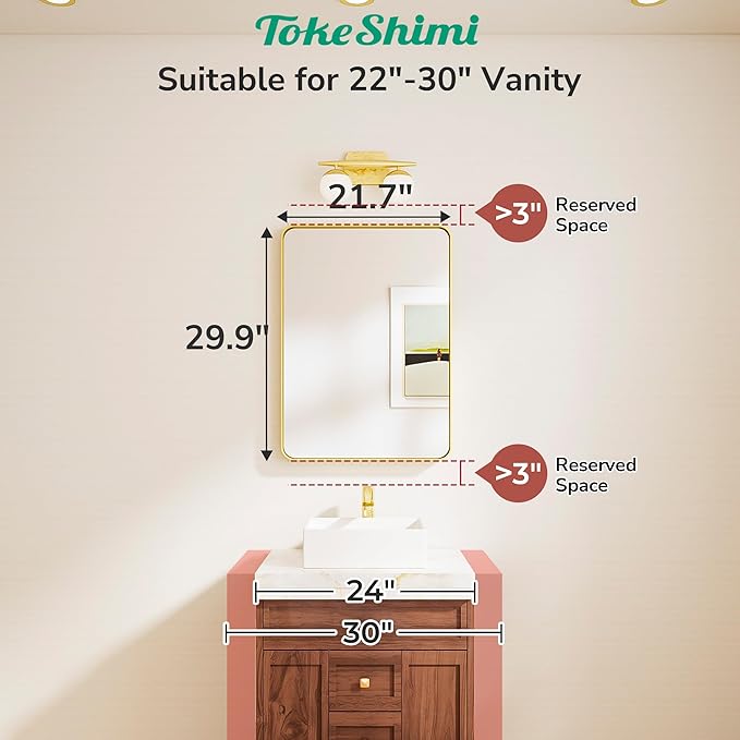 TokeShimi Brushed Nickel Bathroom Mirror 22x30,HD Tempered Glass,Silver Bathroom Vanity Mirror for Over Sink,Aluminum Framed Mirror Wall(Horizontal/Vertical)