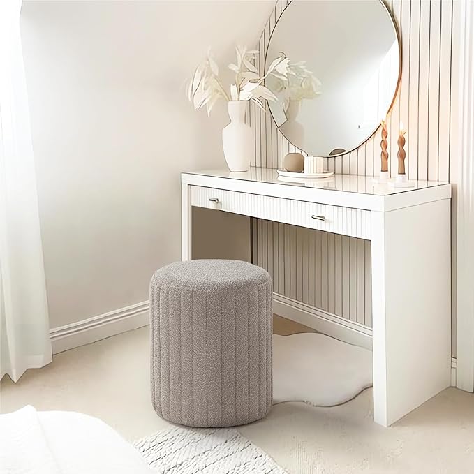 Get Set Style Modern Round Ottoman with Soft Padded Seat, Multifunctional Vanity Chairs for Makeup, Upholstered Footrest Stool Ottoman Foot Stool for Living Room, Bedroom