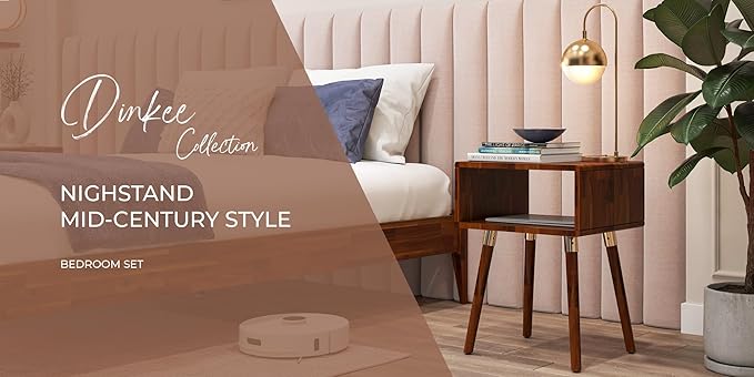 Bme Dinkee Solid Wood Nightstand, Fully Assembled, Without Drawer for Mid Century Bedroom and Living Room, Dark Chocolate